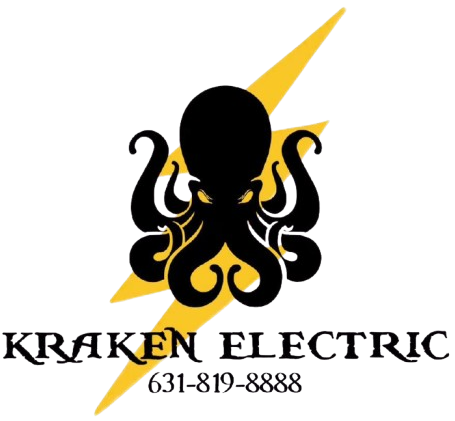 Black octopus logo with yellow lightning bolt, “Kraken Electric,” and phone number 631-819-8888