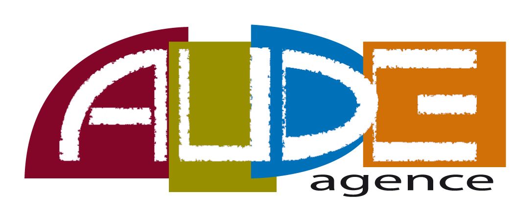 Un logo coloré pour aude agence sur fond blanc
