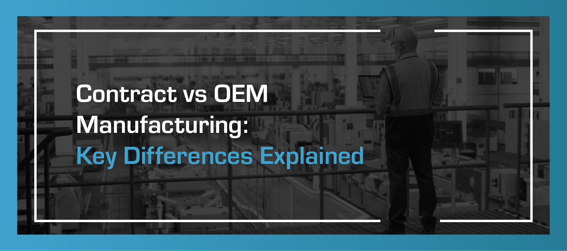 manufacturer in industrial setting with black overlay