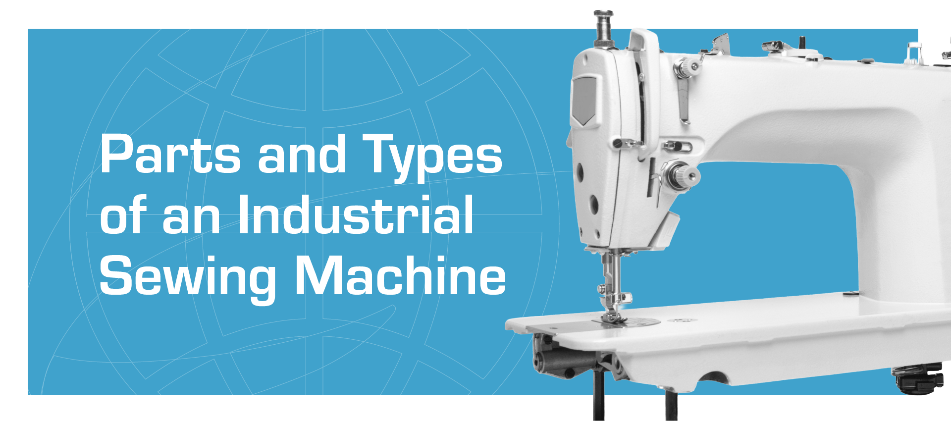 White industrial sewing machine with text 