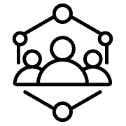 A line drawing of a group of people connected to each other.