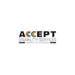 The logo for accept disability services embrace the difference.