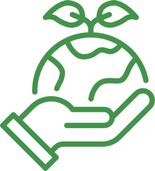 A hand is holding a globe with a plant growing out of it.