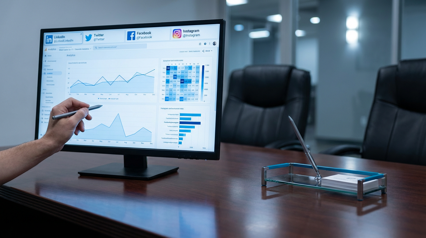 Person pointing at data charts on a computer monitor in an office setting.
