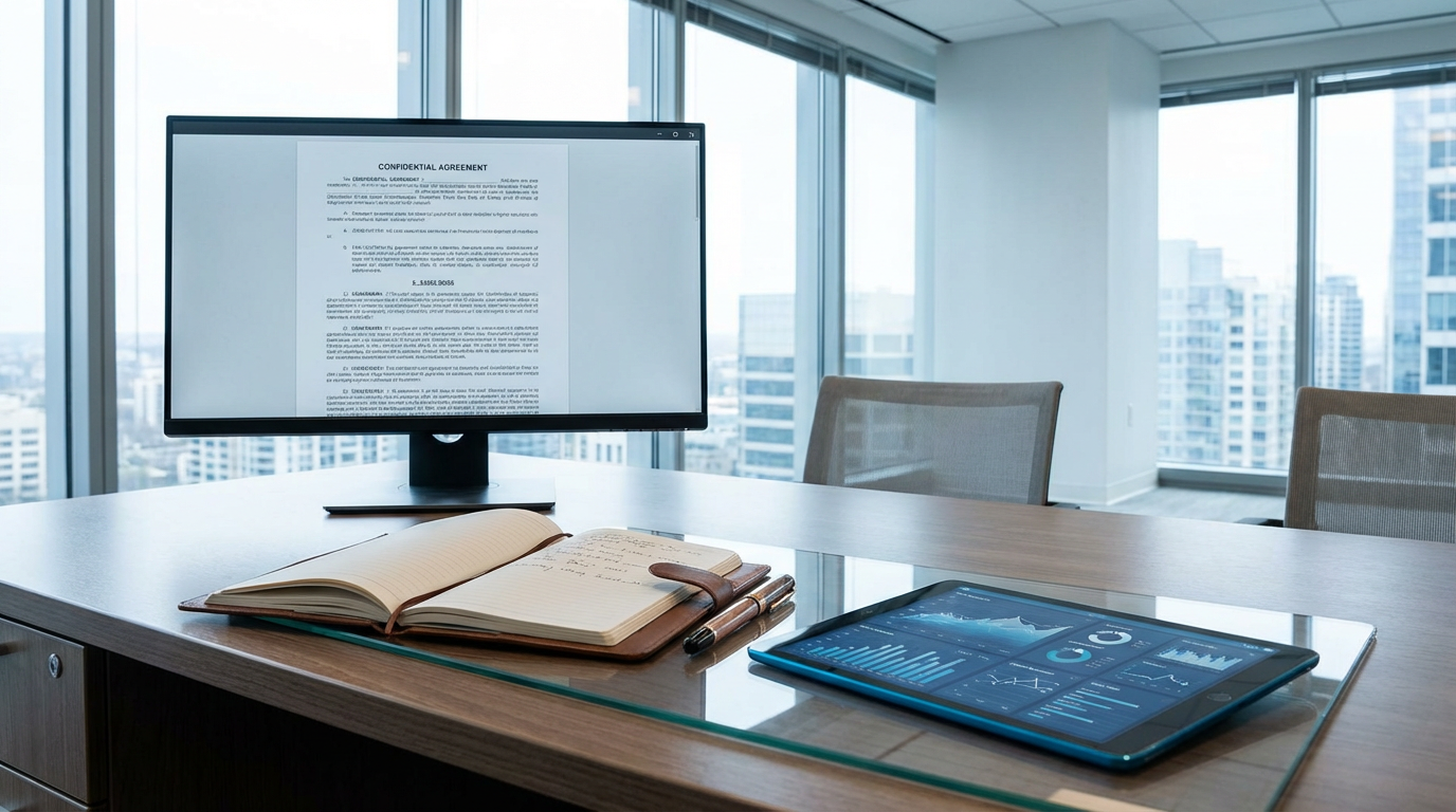 Woman writing in notebook at a table with a laptop, coffee, and a small plant.