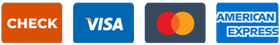 Payment options: Check, Visa, Mastercard, and American Express logos.