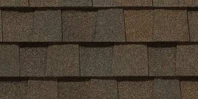 Close-up of dark brown asphalt roof shingles.