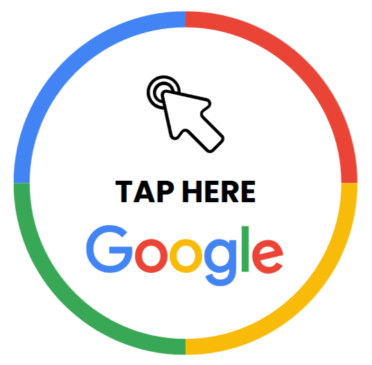 Google logo with a finger tap icon and the words 