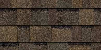 Close-up of brown asphalt roof shingles.