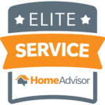 HomeAdvisor Elite Service badge: gray and orange ribbon with "ELITE SERVICE" and logo.