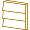 A three-tiered shelf unit with a slight angle in an outlined gold color.