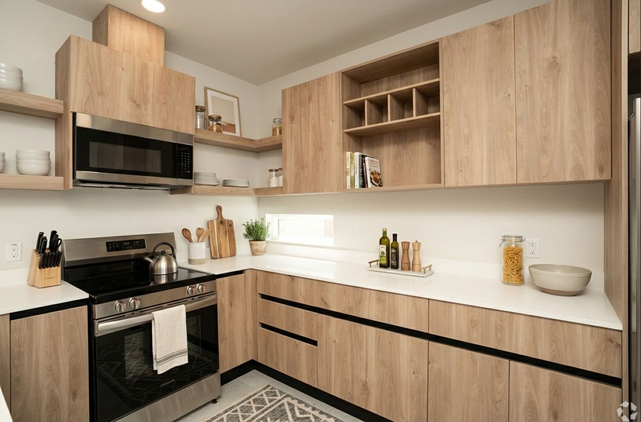 Kitchen with island and pendant lights
