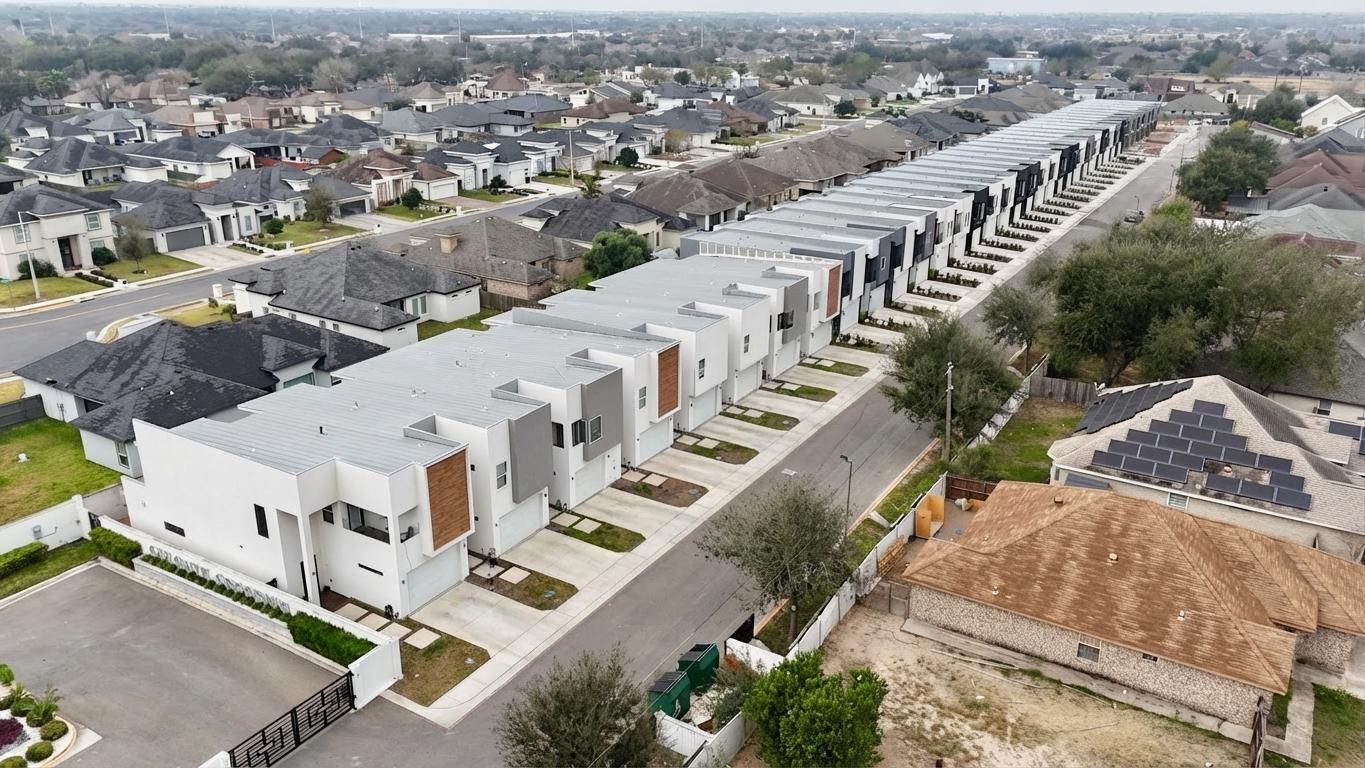 Aerial view of Colgate Crossing townhomes in McAllen, TX