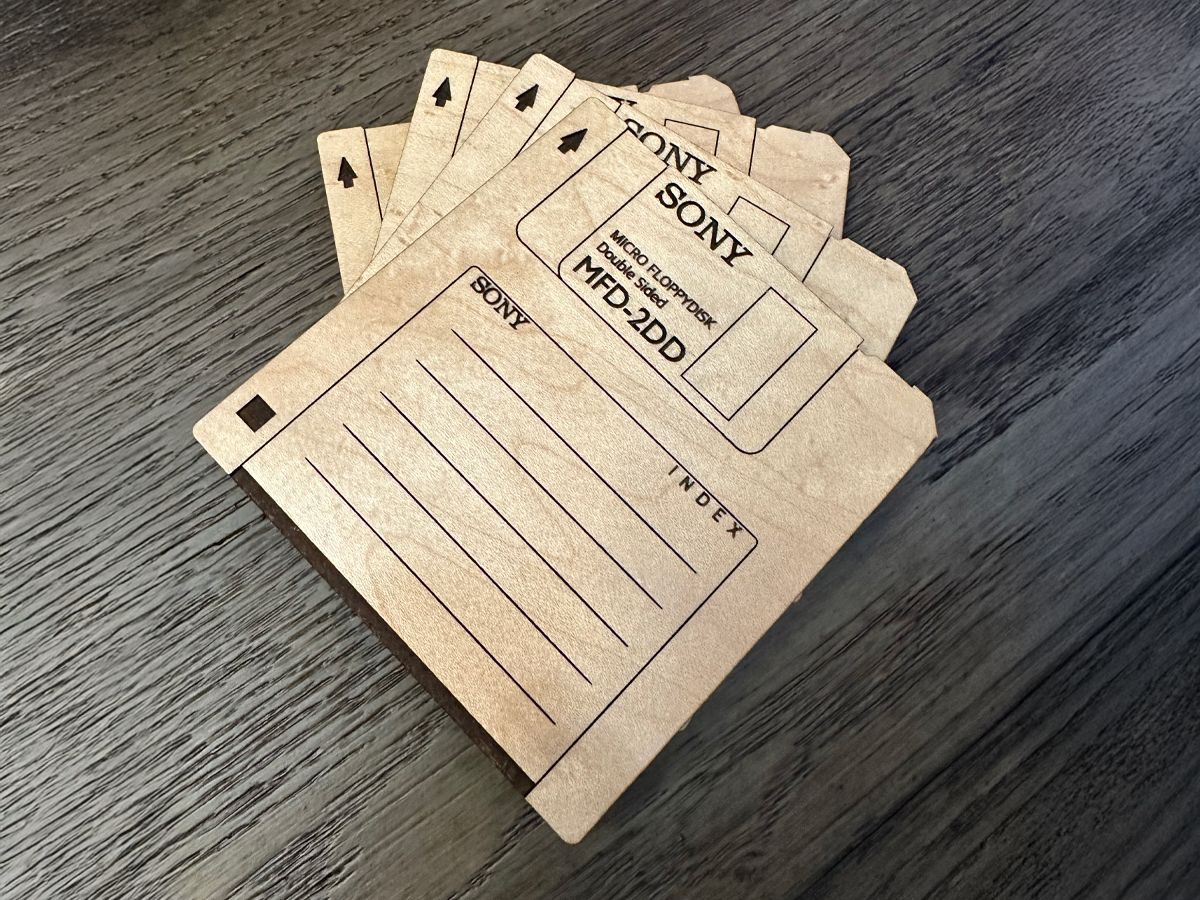 Wooden floppy disc coasters