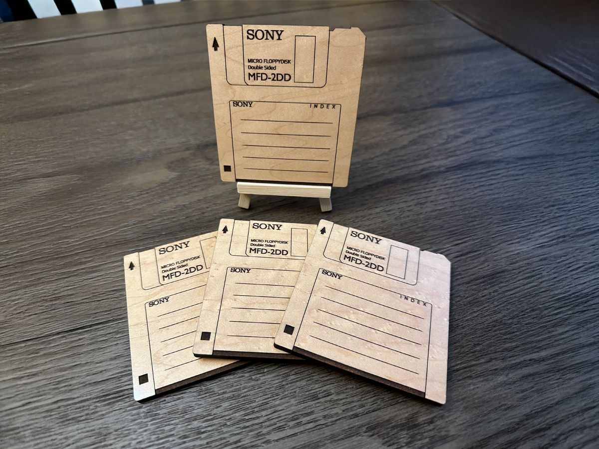 Wooden floppy disc coasters