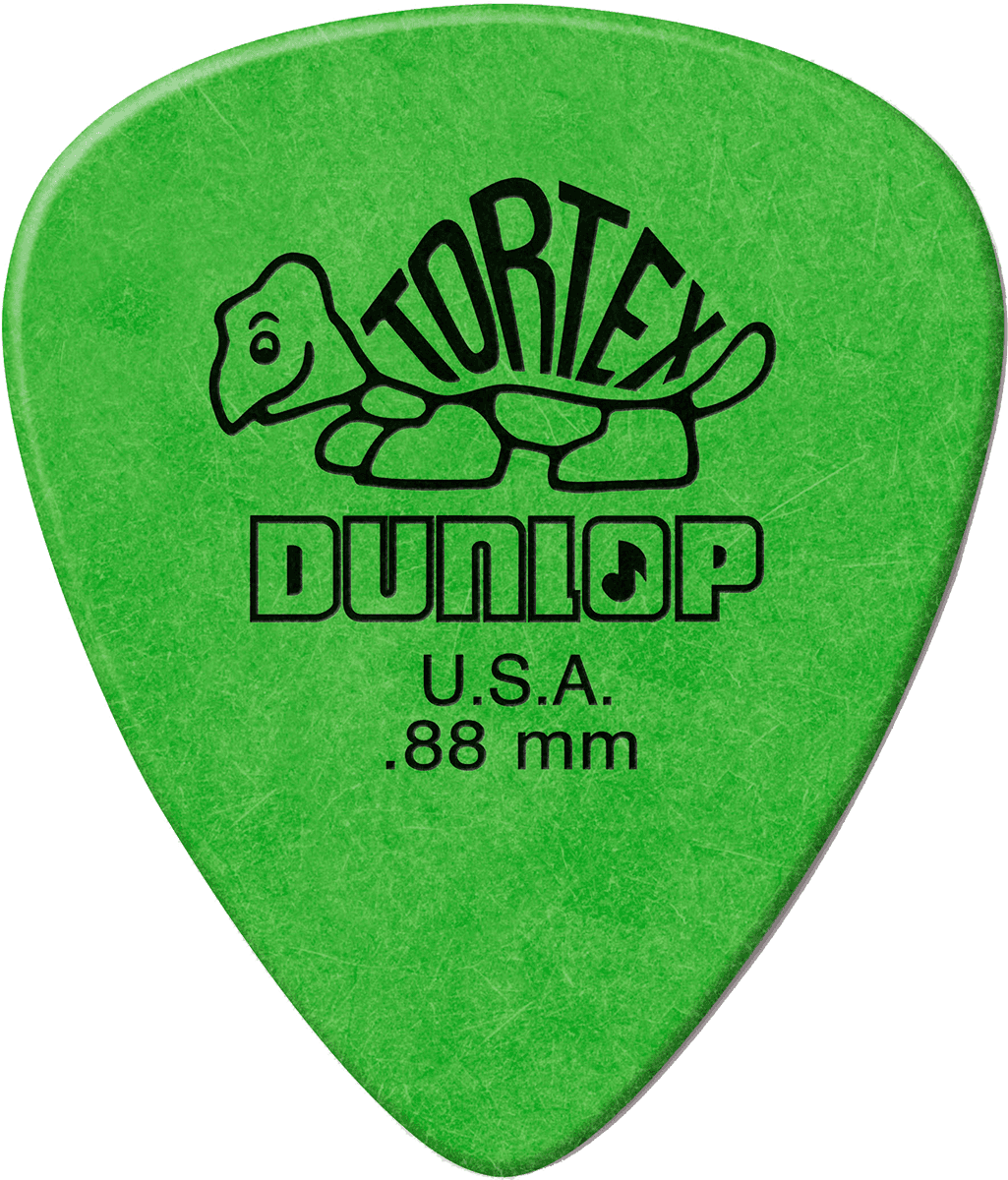 Groen Dunlop Plectrum 0.88mm op witte achtergrond