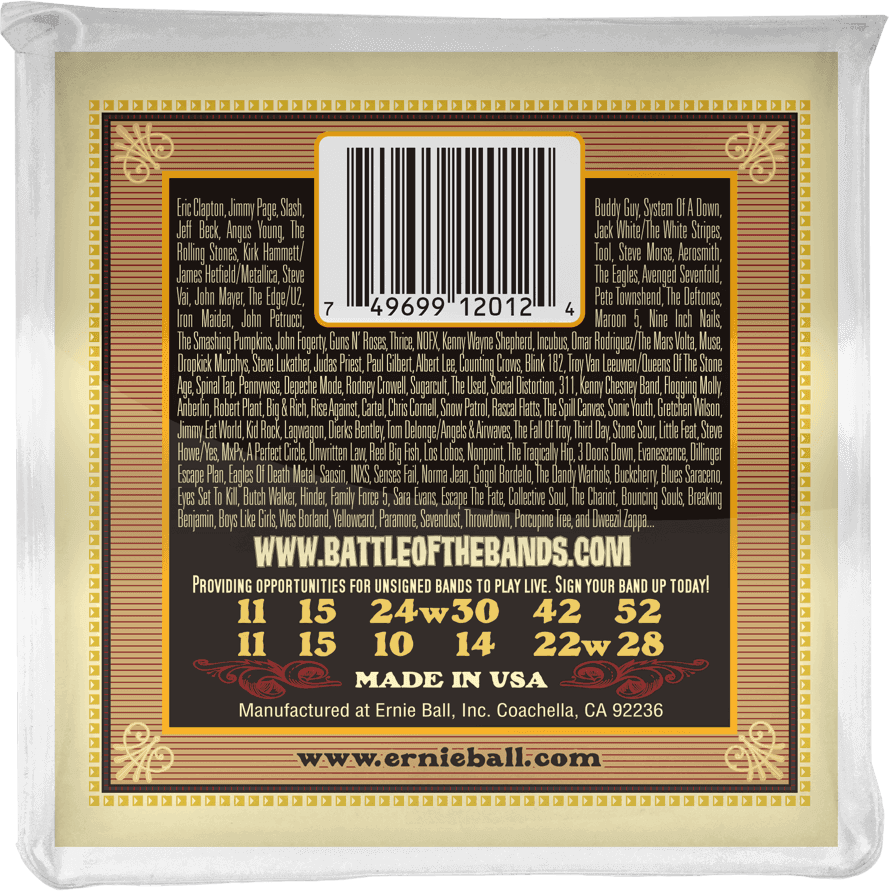 Een pakket van 12-snarige akoestische gitaarsnaren van Earthwood Ernie Ball