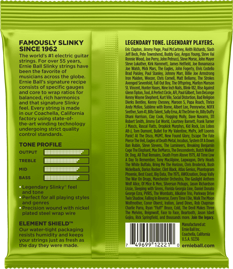 Een verpakking met ernie ball regular slinky gitaarsnaren