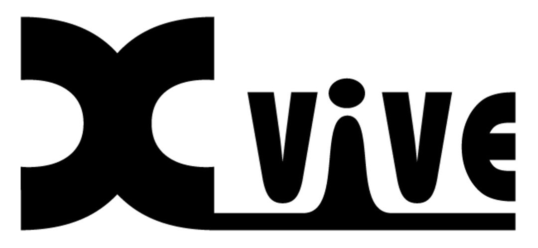 Een zwart-wit logo voor xvive op een witte achtergrond.