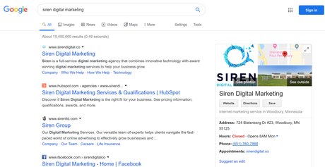 siren digital marketing google my business example