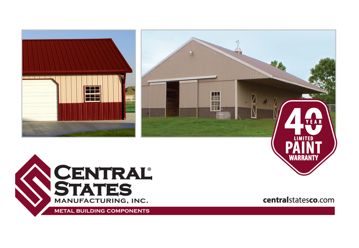 A poster for central states manufacturing inc. shows a garage and a barn
