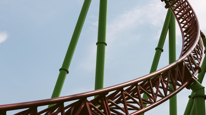 A close up of a rollercoaster track