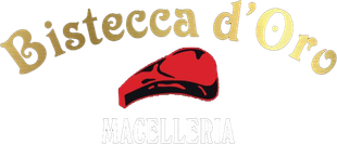 un logo per bistecca d' oro con un pezzo di carne rossa sopra .