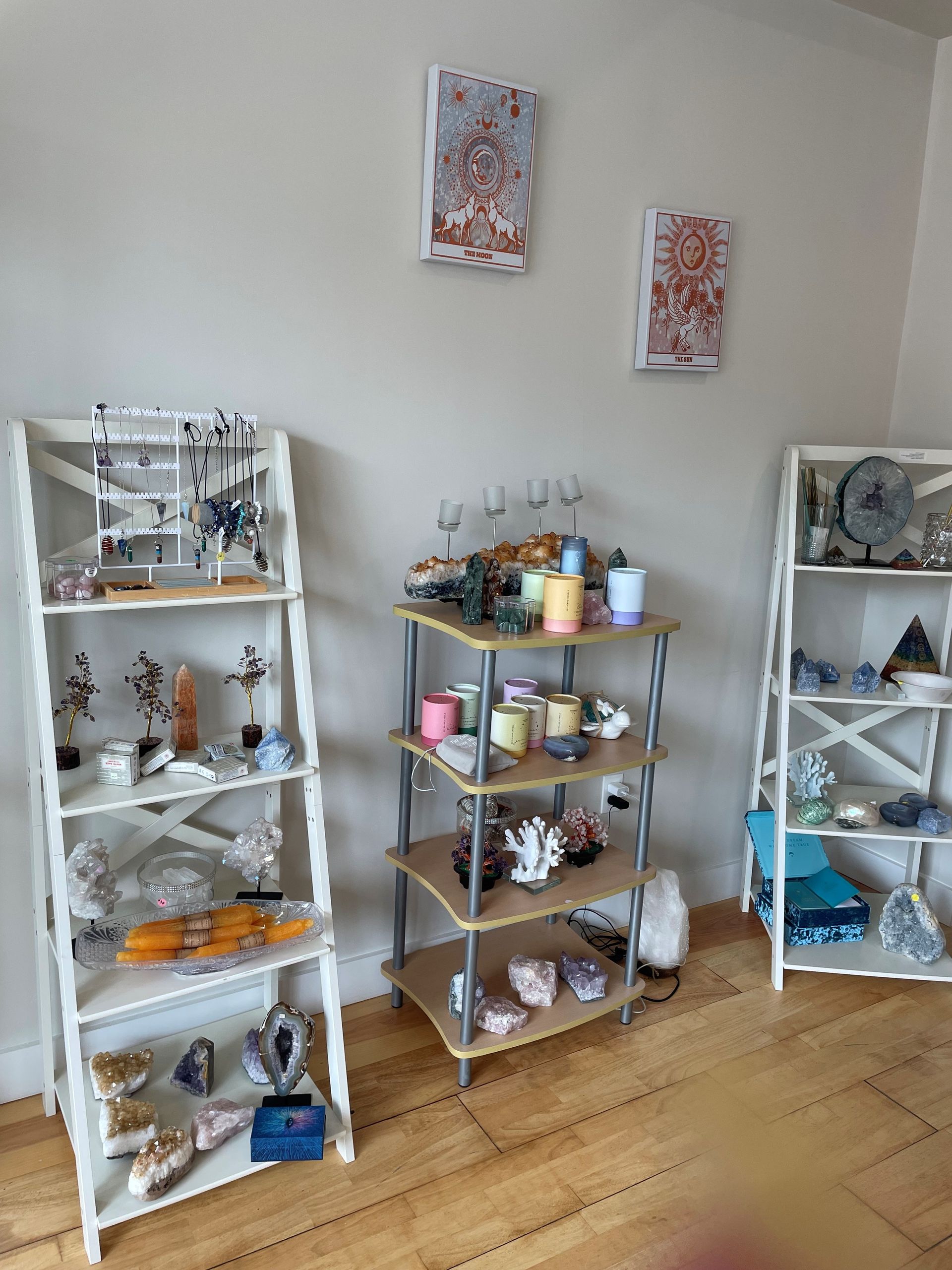 A room with a lot of shelves filled with various items.