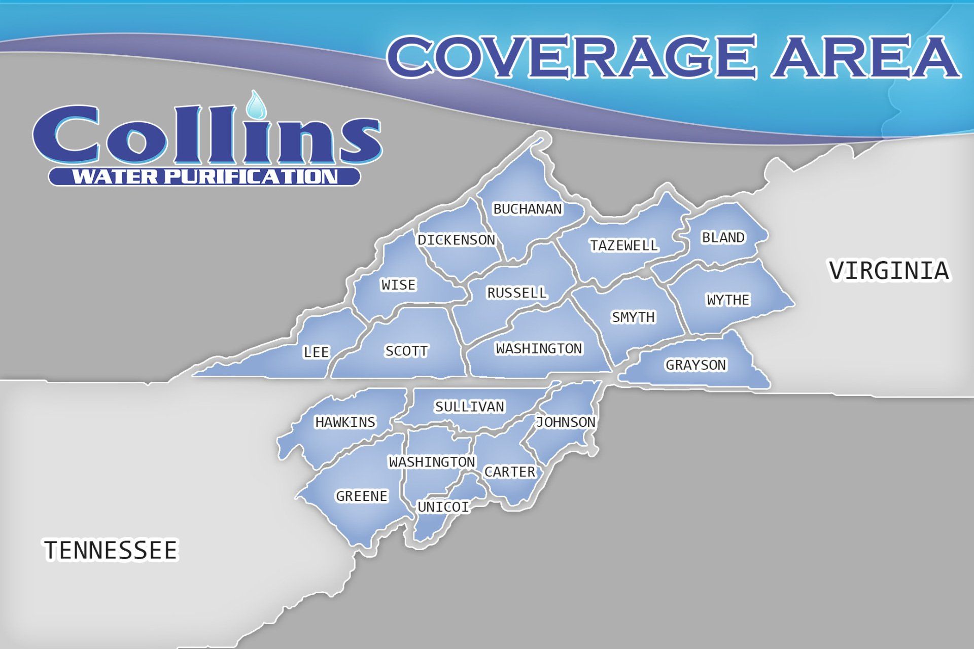Service Area Map — Abingdon, VA — Collins Water Purification