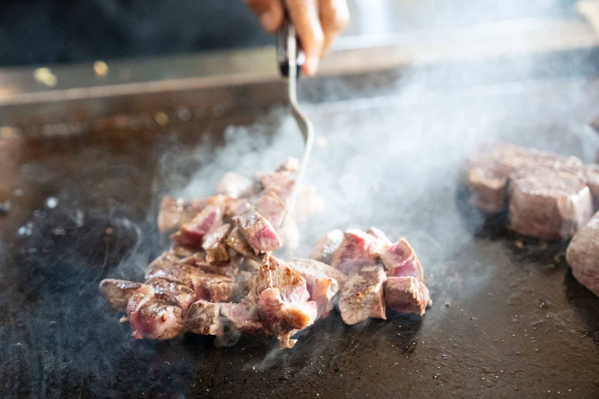 Steak on the hibachi grill at desaki Restaurant in Swiftwater, PA