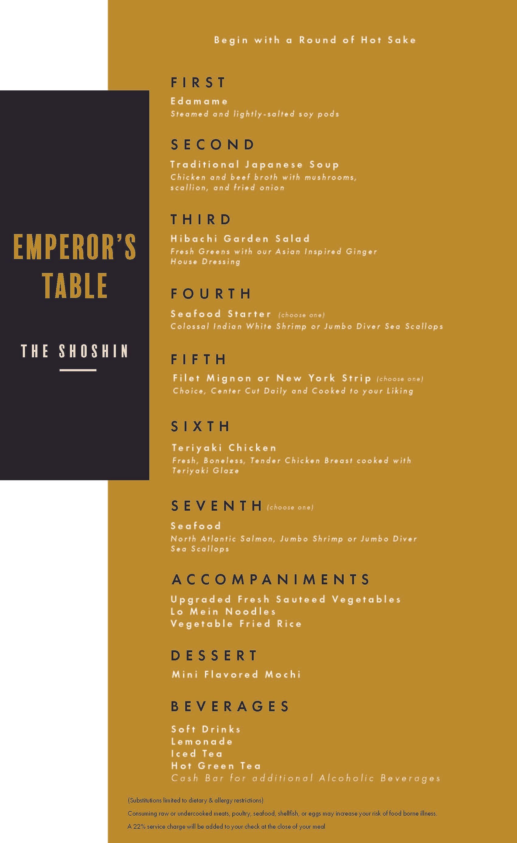 The Shoshin menu at The Emperor's Table at desaki Restaurant