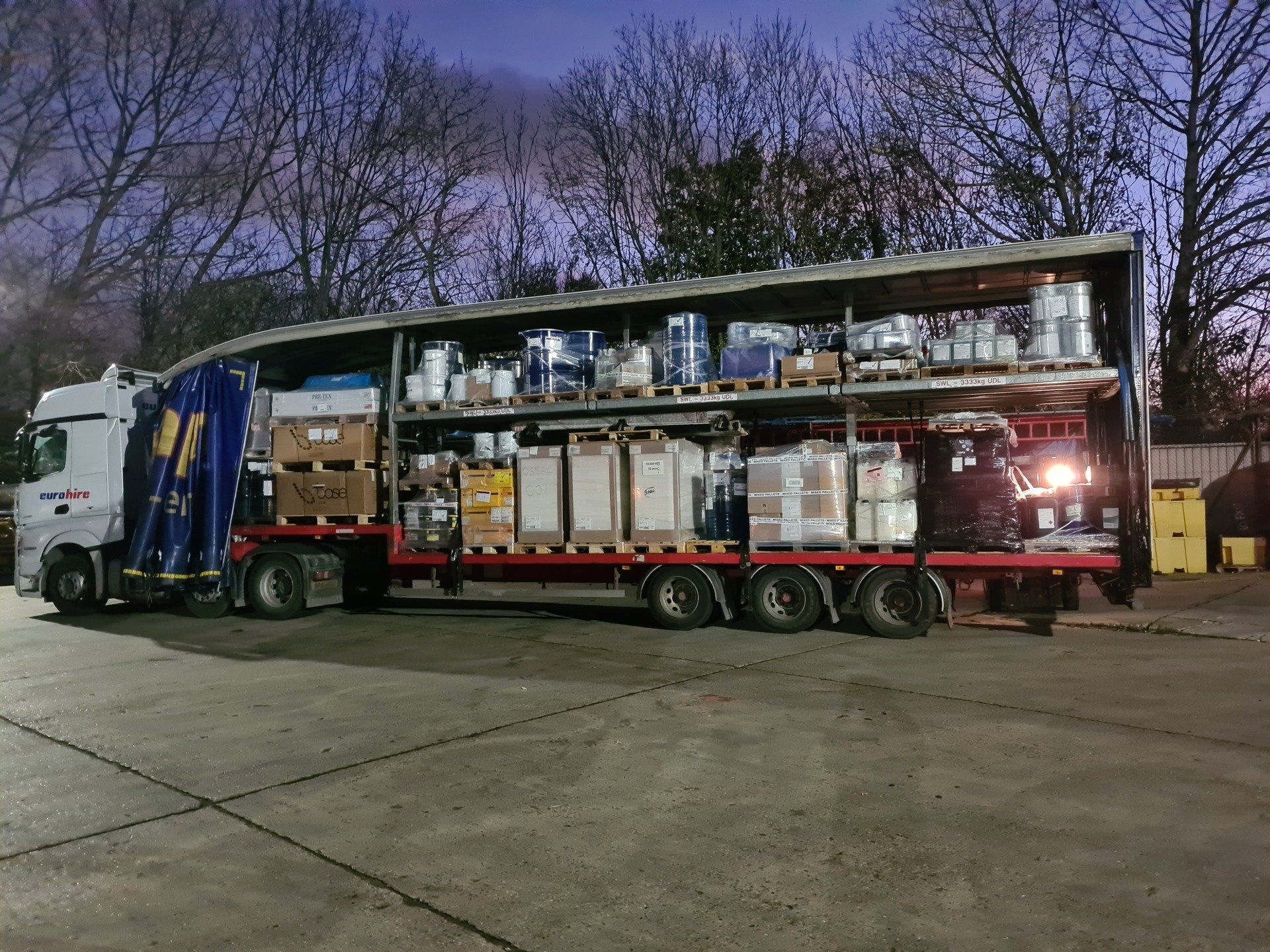A truck loaded with hazardous goods, ready for safe transportation