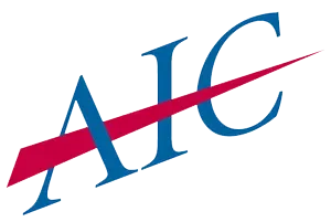 Blue “AIC” logo with a magenta diagonal swoosh