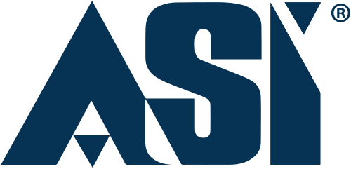 ASI logo in dark blue with stylized letters and a small registered trademark symbol