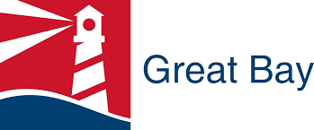 Great Bay logo with red-and-white lighthouse icon and blue text on white background