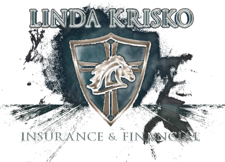 Linda Krisko Insurance & Financial logo with shield emblem and black ink splash design