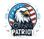 Logo for Patriot Comfort Solutions featuring a bald eagle in front of an American flag with a blue lightning bolt icon.