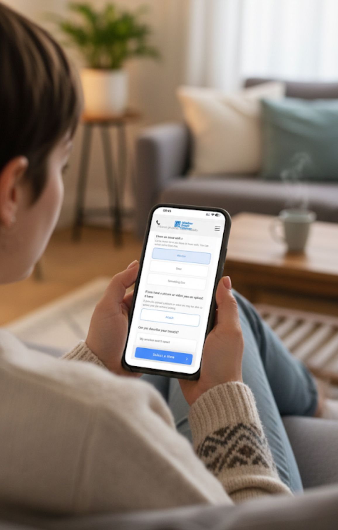 Someone on their phone booking an appointment with winrep services 