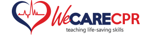 A logo for we care cpr teaching life saving skills