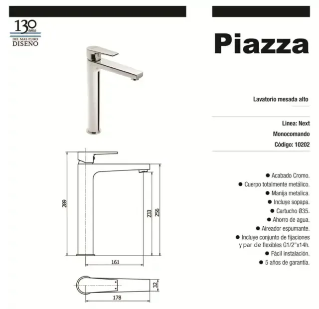 Monocomando lavatorio alto piazza next