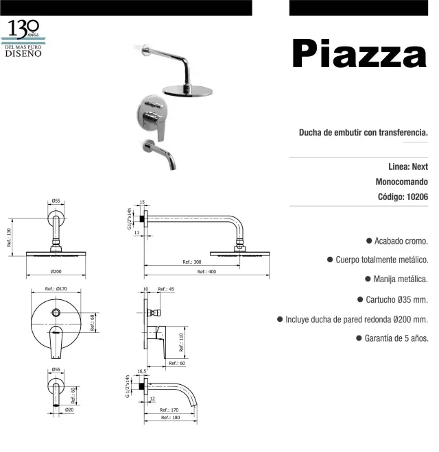 Monocomando ducha c/trans piazza next