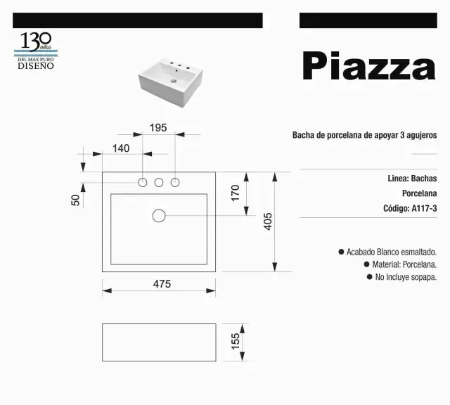 Bacha de apoyo piazza A117/3