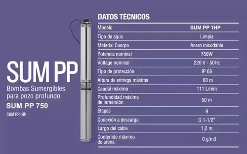 Bomba Sumergible Pluvius P/pozo Profundo 1 Hp