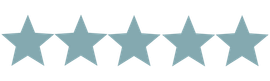 Five teal stars arranged horizontally.