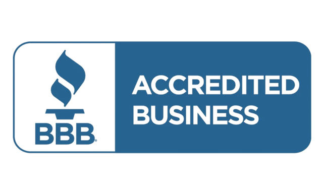 BBB Accredited Business logo: blue and white rectangle with a torch icon.