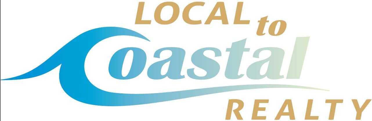 A logo for local to coastal realty with a blue wave