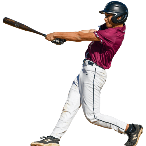 A baseball player is swinging a bat at a ball. Bret Hole @bretbaseball
