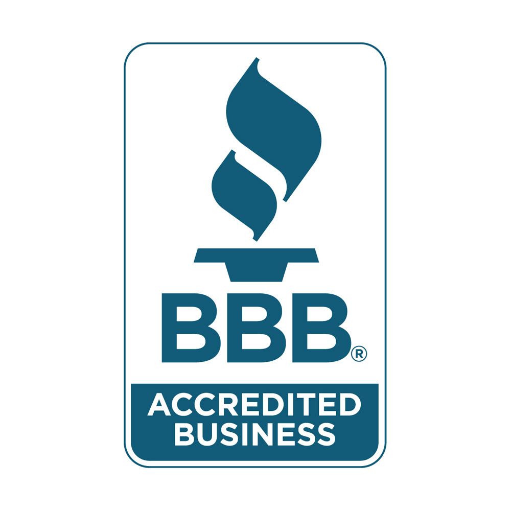 a bbb accredited business logo with a blue flame on a white background .