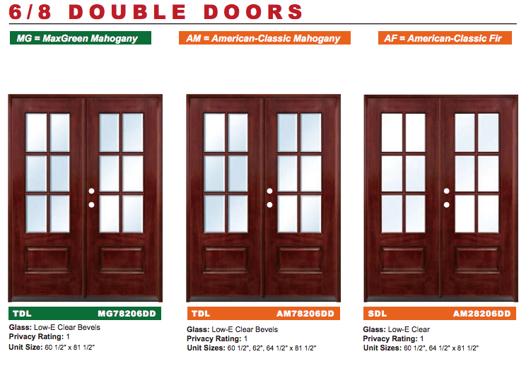 three different types of double doors are shown on a white background