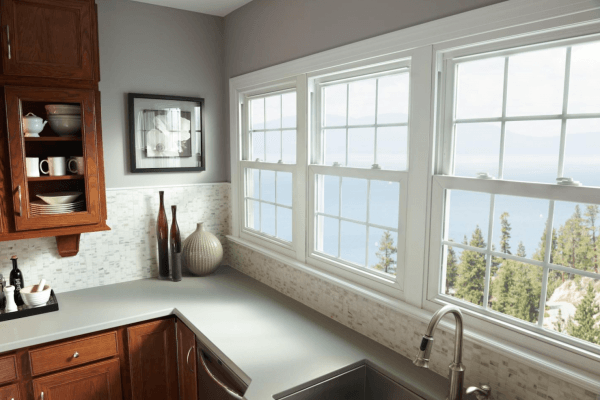 example of double hung windows in kitchen